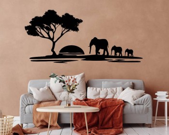 Safari theme Wall Decal- Tree and Elephants Modern Wall Art